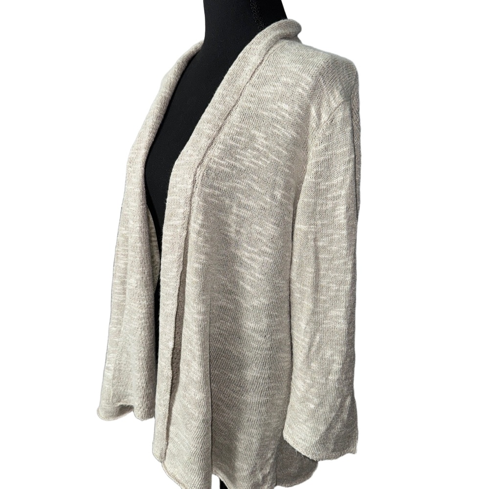 EILEEN FISHER Beige Textured Knit Open-Front Long Sleeve Cardigan